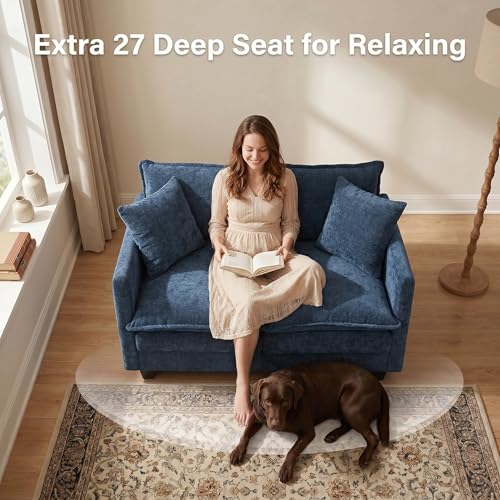 50" Love Seat, Small Cloud Sofa Couch with 2-Layer Cushion & 27" Deep Seat, 2 Pillows for Small Spaces, Bedroom, Apartment, Office, Living Room, in a Box, Blue - color: Blue, size: Loveseat