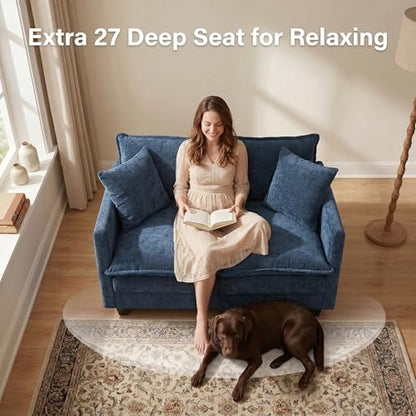 50" Love Seat, Small Cloud Sofa Couch with 2-Layer Cushion & 27" Deep Seat, 2 Pillows for Small Spaces, Bedroom, Apartment, Office, Living Room, in a Box, Blue - color: Blue, size: Loveseat