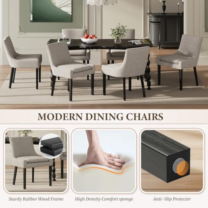 COLAMY Modern Dining Room Chairs Set of 6 with Mid Back and Wood Legs, Upholstered Kitchen Chairs for Dining Room/Living Room, Camel - color: Camel, size: Set of 6
