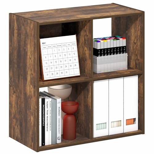 Furinno PELLI Book Shelf, 4-Cube Bookshelf with Open & Closed Back Cubes, 2 x 2 Storage Organizer Cabinet, 11.6 x 24.2 x 24.2, for Living Room, Bedroom, Home Office, Amber Pine - color: Amber Pine, size: 4-Cube