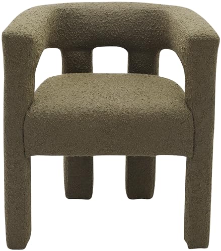 Meridian Furniture 864Olive-C Athena Collection Modern | Contemporary Boucle Fabric Upholstered Accent | Dining Chair, Olive, 25" W x 21" D x 27" H - color: Olive