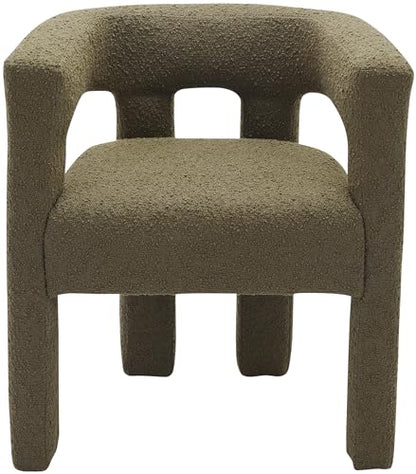 Meridian Furniture 864Olive-C Athena Collection Modern | Contemporary Boucle Fabric Upholstered Accent | Dining Chair, Olive, 25" W x 21" D x 27" H - color: Olive
