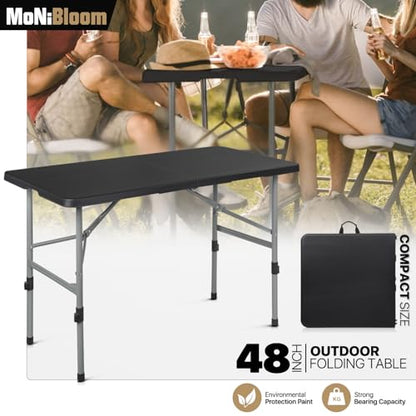4Ft Folding Card Table, Picnic Cookout Table with Handle, Black | Outdoor, Foldable, Small Portable Plastic, Dining Picnic Cookout, w/Handle