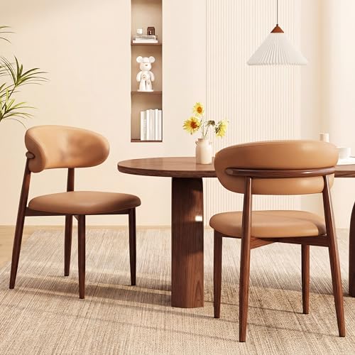 Kitchen Dining Chairs Set of 2 Modern Upholstered Leather Farmhouse Dining Room Chair with Metal Legs, Brown/Walnut - color: 18 Inch Brown/Walnut