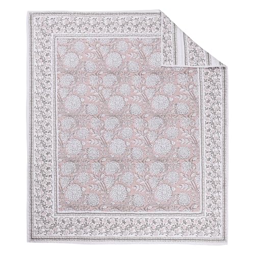 Levtex Home Adare Blush Quilted Throw - (50x60in.) - Floral - Blush White - Reversible - Cotton - color: Blush