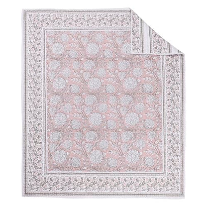 Levtex Home Adare Blush Quilted Throw - (50x60in.) - Floral - Blush White - Reversible - Cotton - color: Blush