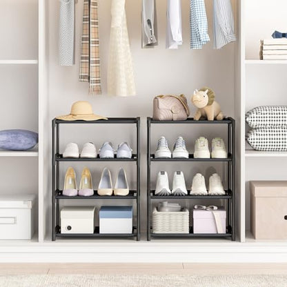 Autonomier 4 Tier Extra Small Shoe Rack (16.3" Wide), Space Saver Shelf | Kids Toddler Adult Shoe Storage Organizer, Narrow Stackable Shoe Organization Shelves, for Closet Floor Entryway Bedroom