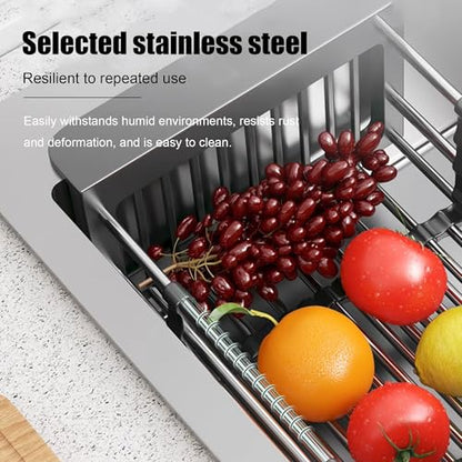 Extend Kitchen Sink Drain Basket, Adjustable Length 11.42-18.7in, Stainless Steel Dish Drying Rack for Kitchen, Retractable Over The Sink Drainer for Dishes, Fruits, Vegetables (Black) - color: Black