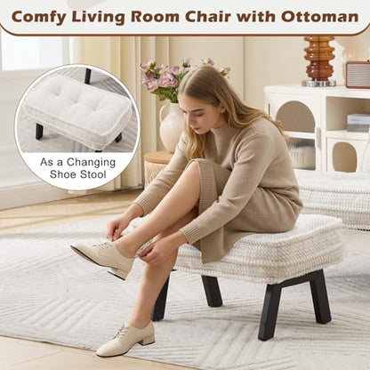 ANJ Accent Chair with Ottoman Adjustable Backrest, Beige Living Room Chair Tufted Upholstered Lounge Chair with Footrest Set, Modern Chair Cozy Reclining Chair for Reading Room Bedroom - color: Beige, size: 1