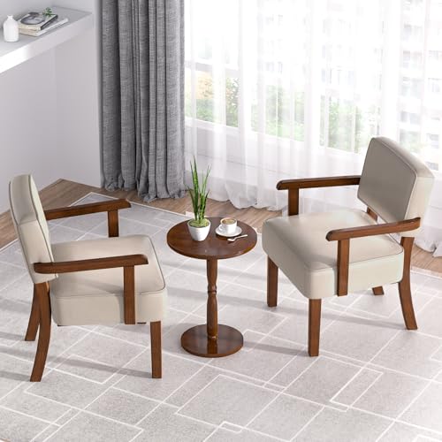 PU Leather Accent Chairs Set of 2, 2 Armchairs with Side Table | Living Room Chairs with Soft Thicken Cushion,Comfy Reading Chair for Bedroom,Waiting Room,Home Office,Easy Assembly,Beige - color: Faux Leather Beige, size: Set of 2 with table