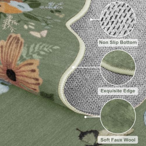 Scalloped Butterfly 2x3 Entryway Rug, Washable Non-Slip Green Floral Indoor Door Mat Ultra Thin Soft Small Kitchen Rug, Modern Boho Botanical Throw Rug for Bathroom Entrance Bedroom - color: Retro Green Butterfly, size: 2' x 3'