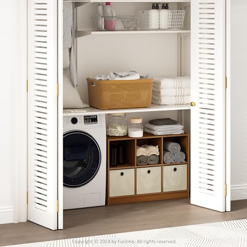 Furinno Cubic Closet Organizers and Storage, 6-Cube Closet Organizer with Bins, Open Shelf Storage, for Wardrobe, Bedroom, Living Room, Light Cherry - color: Light Cherry/Ivory