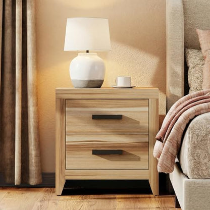 WAMPAT Nightstand with 2 Large Drawers,Wooden Nightstand with Storage,Farmhouse Bedside Table End Table for Bedroom,Two-Tone - color: Two-tone