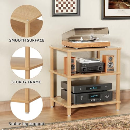 3-Tier AV Media Player Stand, Natural Stereo Cabinet, Modern Audio Shelf, Wooden TV Stand,Game Console Shelf, Multifunctional Entertainment Center, Suitable for Home, Conference Room - color: Natural, size: 3 Tier
