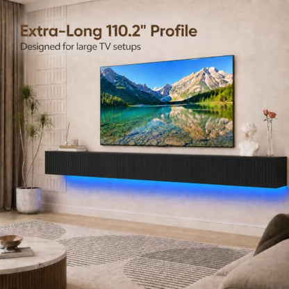 Floating TV Stand Wall Mounted 110 in Media Console Cabinet, Black - color: Black-e