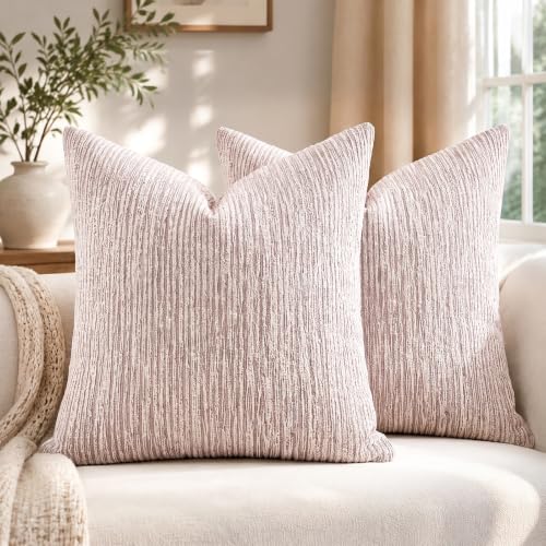 Coffee Chenille Pillow Covers 18"x18" Set of 2, Thick Soft Textured Couch Throw Pillow Covers, Textured Decorative Pillow Covers for Sofa Couch Living Room Bedroom - color: Coffee, size: 18" x 18" (Pack of 2)