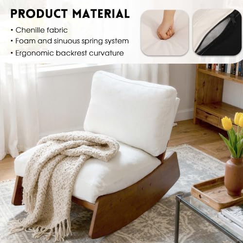 Armless Rocking Chair, Upholstered Glider Lounge Chair, Beige | Comyf Chenill, Curved Solid Wood Base, for Living Room, Bedroom - color: Beige