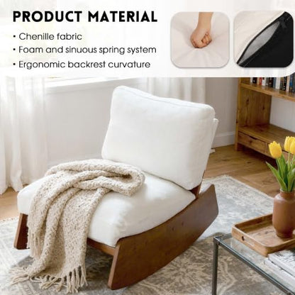 Armless Rocking Chair, Upholstered Glider Lounge Chair, Beige | Comyf Chenill, Curved Solid Wood Base, for Living Room, Bedroom - color: Beige