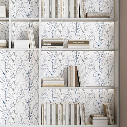Grey Blue Tree Branches Peel and Stick Contact Paper 17.7" x 236" Modern Tree Branch Removable Wallpaper Natural Wall Paper Self-Adhesive Vinyl for Drawer Liner Furniture Crafts Accent Walls - size: 17.7" x 236"