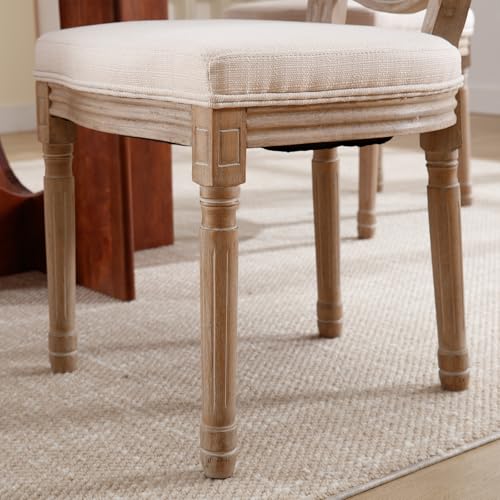 Kmax Farmhouse Dining Room Chairs, Brown Wood Legs Elegant Tufted Kitchen Chairs, French Distressed Bedroom Chairs with Round Back, Set of 4, Beige - color: Antique Brush-fabric-beige, size: 4 Chairs