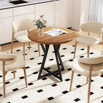 Small Dining Table, 31.5" Round Kitchen Table for 2 with X-Shaped Metal Pedestal Base, Wooden Dining Room Table for Small Spaces, Cafe, Apartment, Living Room, Office (Rustic Brown+Black)