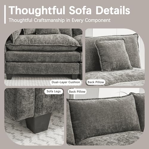 Oversized Loveseat Sofa, 70" Sectional Cloud Couch, 2 Seat Modern Comfy Sofa Chenille Deep Seat Couches with 2 Pillows, for Small Apartment, Living Room (Grey, 70" Loveseat) - color: Grey, size: 70" Loveseat