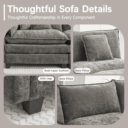 Oversized Loveseat Sofa, 70" Sectional Cloud Couch, 2 Seat Modern Comfy Sofa Chenille Deep Seat Couches with 2 Pillows, for Small Apartment, Living Room (Grey, 70" Loveseat) - color: Grey, size: 70" Loveseat