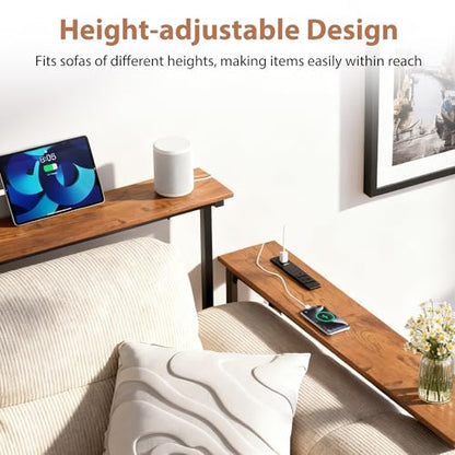 Adjustable Height Narrow Sofa Table with Built-in Power Outlets, 78" Long Console Table Behind Couch Table with Charging Station Skinny Entryway Table for Living Room & Hallway (Rustic Brown) - color: Rustic Brown, size: 78IN