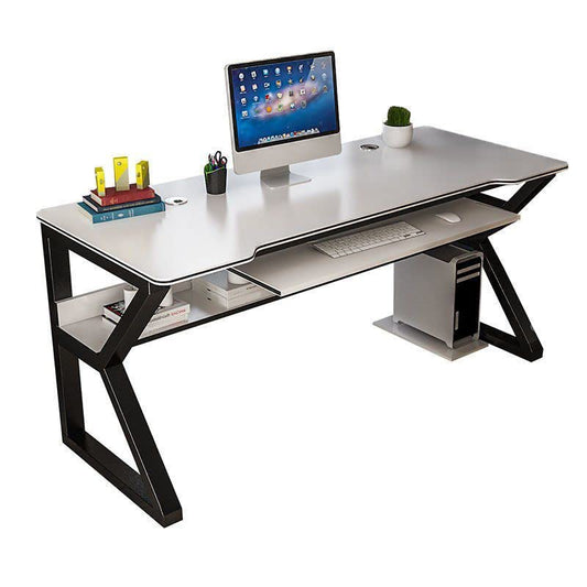 LAKIQ Small Space Manufactured Wood Computer Desktop Table with Storage Shelf K-Shaped Gaming Desk Rectangular Home Office Working Writing Table - Table Only(Black-White,31.5" L x 19.7" W x 29.5" H) - color: Black-white, size: 31.5"L x 19.7"W x 29.5"H