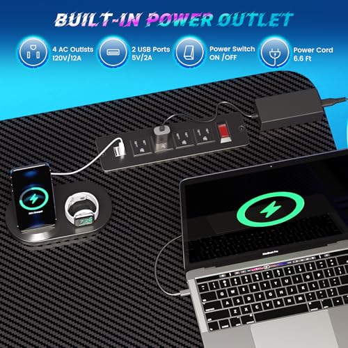 SEDETA Small Standing Gaming Desk, 31.5" Rolling Computer PC Desk Height Adjustable with Power Outlet, Pegboard & Storage Shelves, RGB LED Light, for Small Spaces/Bedroom/Gaming, Carbon Fiber Black - color: Carbon Fiber Black