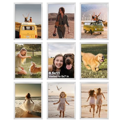 8.5x11 Picture Frame Set of 9, 11x8.5 Photo Frames with Plexiglass for 8.5x11 Without Mat, Art Collage for Wall Gallery and Tabletop Display, 8.5 x 11 Frame Silver - color: Silver, size: 8.5x11