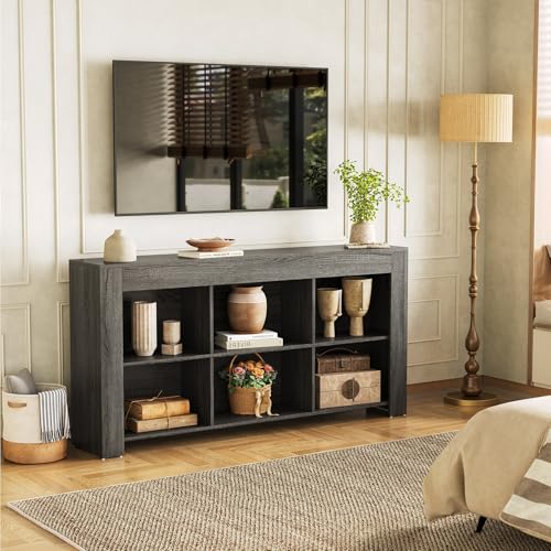 LITTLE TREE TV Stand with Storage, 63-Inch Entertainment Center with Shelves, Modern Media Console for Television up to 65" for Living Room, Bedroom, Gray + Dark Gray - color: Gray + Dark Gray