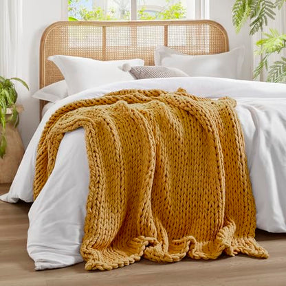 Madison Park Chunky Double Knit All Season Throw Blanket, 50 x 60, Yellow | Ultra Soft, Acrylic, Cozy Warmth for Sofa or Bed, Lightweight, Boho, OEKO-TEX Certified - color: Yellow