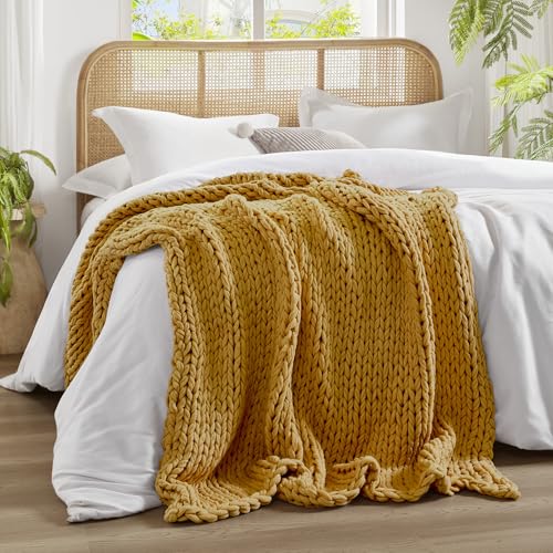 Madison Park Chunky Double Knit All Season Throw Blanket, 50 x 60, Yellow | Ultra Soft, Acrylic, Cozy Warmth for Sofa or Bed, Lightweight, Boho, OEKO-TEX Certified - color: Yellow