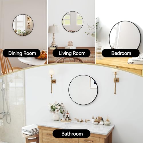 SCWF-GZ 20" Round Mirror Circle Wall Mounted Hanging or Against Wall Metal Frame Dressing Make-up Mirrors for Entryway Bedroom Bathroom Living Room 20 inch Black | HD Crystal Clear No distortion Tempered Glass,Aluminum Frame,Make-Up Mirrors for Bedroom,En
