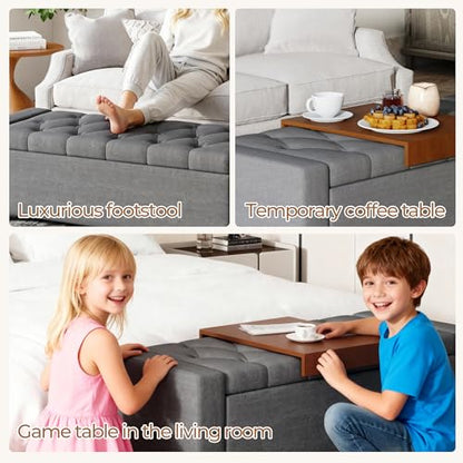Storage Ottoman Bench with Tray,Large Entryway Ottoman with Storage, Rectangular Bench with Cushion and Safety Hinge for Living Room Bedroom - color: Darkgray With Tray
