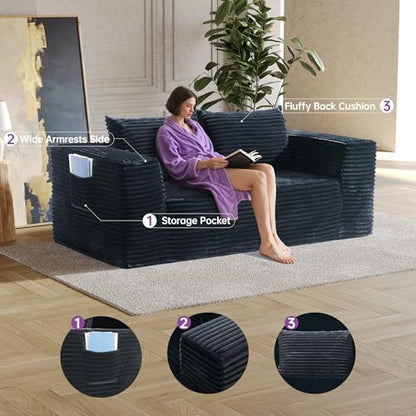 Loveseat Sofa, 71" Boneless Couch with 2 Lumbar Pillows, No Assembly | 2-Seater Foam Sofa for Living Room, Bedroom, Office, Dorm, Comfy Plush Corduroy