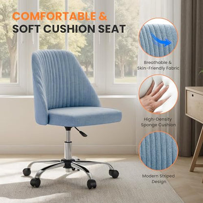 Simple Deluxe Armless Office Desk Chair, Modern Cute Swivel Vanity Chair Comfy Home Office Chairs with Wheels Height Adjustable Rolling Computer Task Stools for Living Room, Make-up, Bedroom, Blue - color: Blue