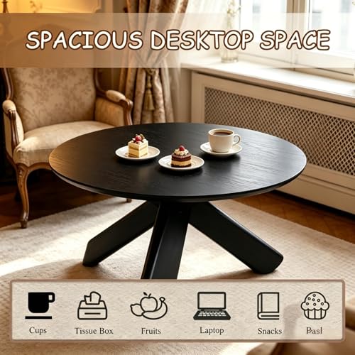 Need 40in Round Coffee Table for Living Room, Modern Natural Wood Center Table, Heavy Duty 330 lbs Capacity Space Saving Furniture for Apartment Bedroom Small Space, Black - color: Black