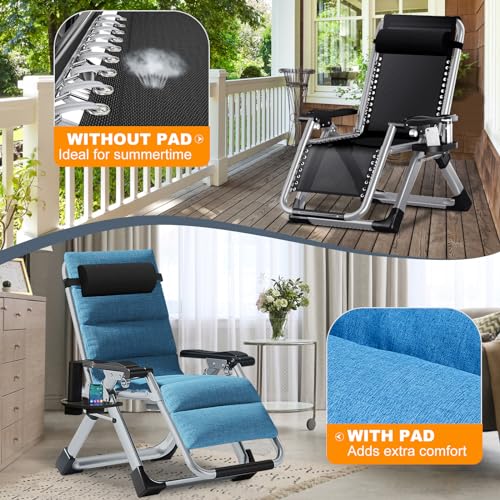 Comfy Folding Chair, Folding Lounge Chair with Cushion, Reclining Chair - color: Sky Blue