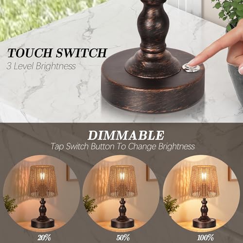 Mini Cordless LED Table Lamp, 5200mAh Rechargeable Battery Operated Lamp, 3-Level Brightness, Touch Dimmable Desk Lamp, Bedside Night Light with Rattan Shade, Oil Rubbed Bronze - color: Oil-Rubbed Bronze