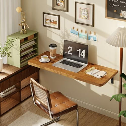 Dogsky 36" x 14" Floating Wall Desk, Fold Down Wall Table - 200 lbs Heavy Duty Solid Pine Wall Mount Folding Desk for Home Office, Laundry Room, Kitchen & Small Apartment, Burning Yellow - color: Burning Yellow, size: 36'' x 13.7'' x 6.3''