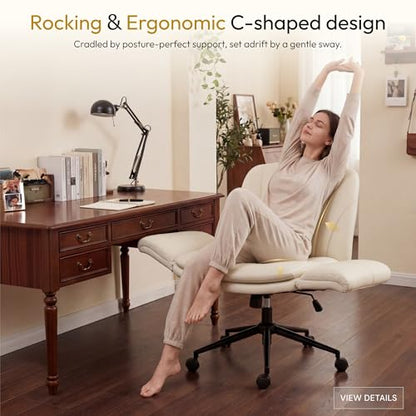 Dowinx Criss Cross Chair with Five-Level Adjustable Arms and Wheels - Comfortable Ergonomic PU Leather Swivel Vanity Chair - Computer Makeup Gaming Chair for Home Office, Bedroom, Vanity Room (Khaki) - color: Light Khaki