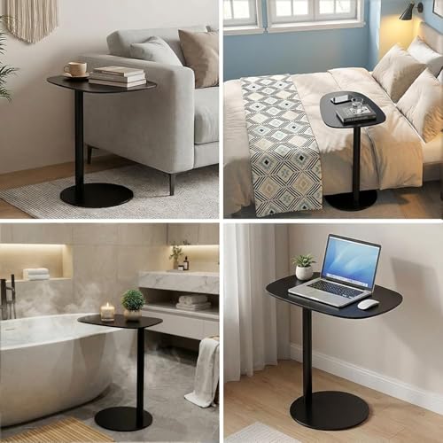 C Shaped End Table for Couch - Modern Metal Sofa Side Table with Round Base | Space-Saving Accent Table for Living Room, Bedroom & Small Spaces, Black, 27.6" H - size: 27.6"H