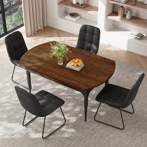 HIPIHOM Expandable Folding Dining Table Set, 55-Inch Round to Square Table with 6 Upholstered Chairs, Metal Frame, for Dining Room or Apartment (Round Table + 6 Black Modern Dining Chairs) - color: Round Table + 6 Black Modern Dining Chairs