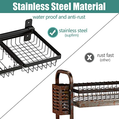 Adjustable Stainless Steel Wall Mounted Over the Sink Dish Drying Rack, Large Capacity Pot Rack Dish Rack with Utensil Holder for Kitchen Storage Organizer Patent Pending (Black) - color: New Design - Over Sink Dish & Pot Rack