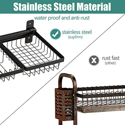 Adjustable Stainless Steel Wall Mounted Over the Sink Dish Drying Rack, Large Capacity Pot Rack Dish Rack with Utensil Holder for Kitchen Storage Organizer Patent Pending (Black) - color: New Design - Over Sink Dish & Pot Rack