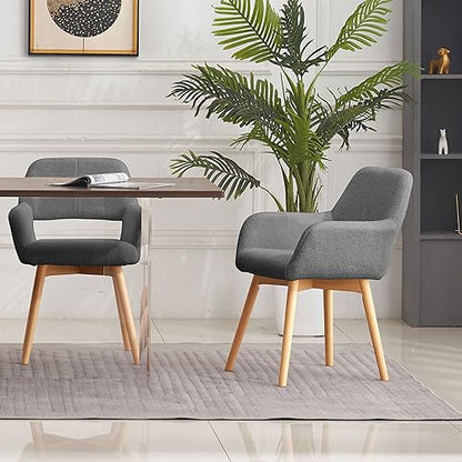 Mid Century Modern Dining Chairs Set of 2 & 4 & 6 Comfy Accent Chair Upholstered Kitchen Dining Living Room Chairs for Bedrooms Waiting Room Home Arm Desk Chair No Wheels (Wool Dark Gray, 2) - color: Wool Dark Gray