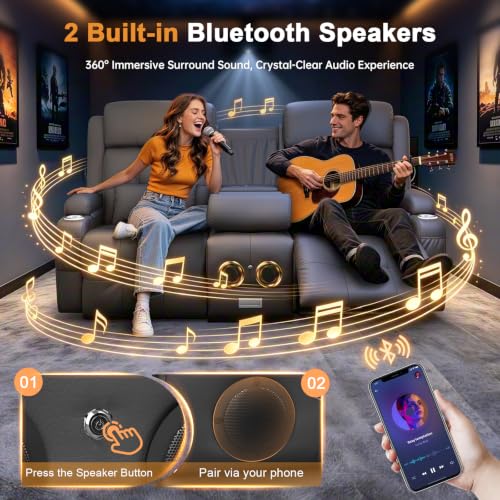Home Theater Seating, Power Loveseat Recliner Sofa with Massage & Heat | Wall Hugger Reclining Loveseat with USB, RV Couch with LED Lights, Flip Backrest, Cup Holders for Movie Theater, Gaming Room - color: Pebbled Dark Gray, size: 72" - 2 Seats