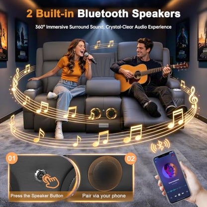 Home Theater Seating, Power Loveseat Recliner Sofa with Massage & Heat | Wall Hugger Reclining Loveseat with USB, RV Couch with LED Lights, Flip Backrest, Cup Holders for Movie Theater, Gaming Room - color: Pebbled Dark Gray, size: 72" - 2 Seats